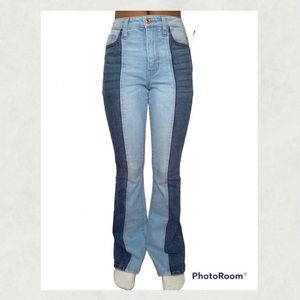 Fashion Nova split color jeans Dark blue / Light blue pattern.